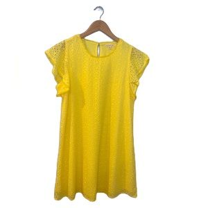 Copper Key Yellow Eyelet Flutter Sleeve Dress Size Large